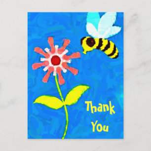 Carte Postale Bumble Bee and Flower Cartoon Merci