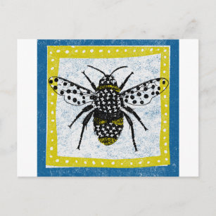 Carte postale Bumble Bee Jaune Bleu Black Insect