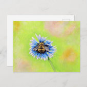 Carte Postale Bumble Bee sur une peinture à fleurs (Devant / Derrière)