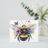 Carte Postale Bumble de printemps et papillons (Debout devant)
