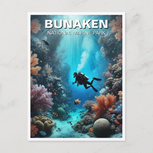 Carte Postale Bunaken Indonésie Scuba Diver (Devant)