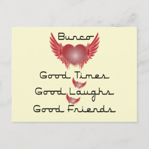 Carte Postale bunco bons moments avec coeur et ailes