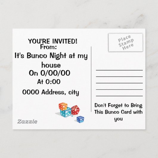Carte postale Bunco Invitation (Dos)