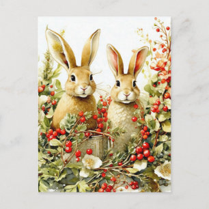 Carte Postale Bunnies d'aquarelle et baies sauvages
