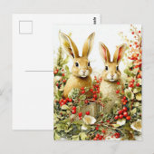 Carte Postale Bunnies d'aquarelle et baies sauvages (Devant / Derrière)