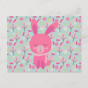Carte Postale Bunnies et fleurs roses