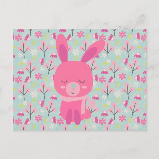 Carte Postale Bunnies et fleurs roses (Devant)
