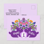 Carte Postale Bunnies pourpres avec Folklore Toucher Texte perso (Devant / Derrière)