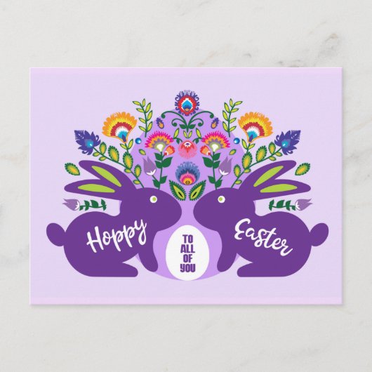 Carte Postale Bunnies pourpres avec Folklore Toucher Texte perso (Devant)