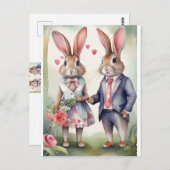 Carte Postale Bunnies Saint Valentin en bleu (Devant / Derrière)