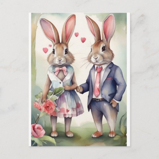 Carte Postale Bunnies Saint Valentin en bleu (Devant)