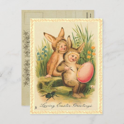 Carte postale Bunny Pâques vintage (Devant / Derrière)