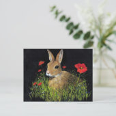 CARTE POSTALE BUNNY RABBIT EN PASTEL D'HUILE SUR NOIR (Debout devant)