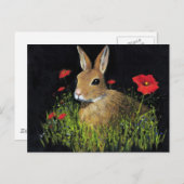 CARTE POSTALE BUNNY RABBIT EN PASTEL D'HUILE SUR NOIR (Devant / Derrière)
