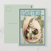Carte Postale Bunny vintage Pâques avec Parapluie Pâques (Devant / Derrière)