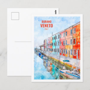 Carte Postale Burano Veneto Italie Aquarelle de voyage célèbre