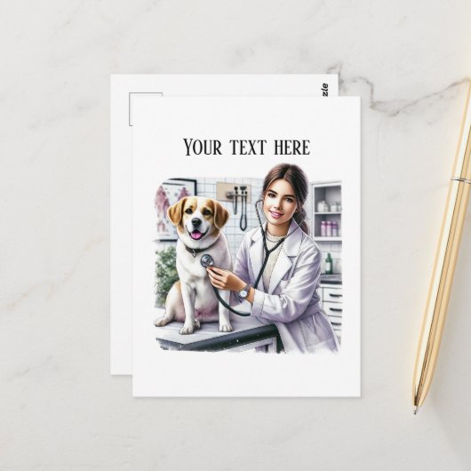 Carte Postale Bureau de vétérinaire mignon personnalisable (Devant/Arrière en situation)