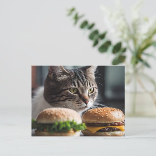 Carte Postale Burger Buddy - art chat (Debout devant)