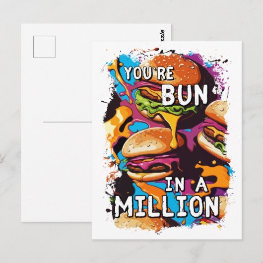 Carte Postale BURGER Bun drôle dans un million de jeu de mot pou (Devant / Derrière)