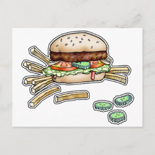 CARTE POSTALE BURGER ET FRITES