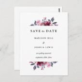 Carte Postale Burgundy Automne Floral Mariage Enregistrer La Dat (Devant / Derrière)