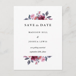 Carte Postale Burgundy Automne Floral Mariage Enregistrer La Dat