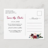 Carte Postale Burgundy Bleu Blush Floral Wedding Enregistrer la  (Dos)