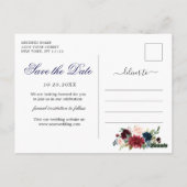 Carte Postale Burgundy Bleu Blush Floral Wedding Enregistrer la  (Dos)