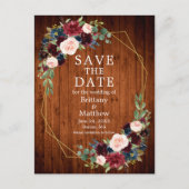 Carte Postale Burgundy Blue Floral Wood Geo Frame Enregistrer la (Devant)