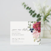 Carte Postale Burgundy Blush Blue Floral Wedding Enregistrer la  (Debout devant)