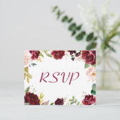 Carte Postale Burgundy Blush Chic Floral Wedding Réponse RSVP (Debout devant)