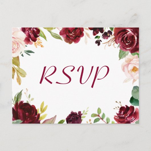 Carte Postale Burgundy Blush Chic Floral Wedding Réponse RSVP (Devant)