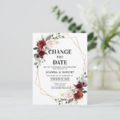 Carte Postale Burgundy Blush Floral Géométrique Modifier la date (Debout devant)