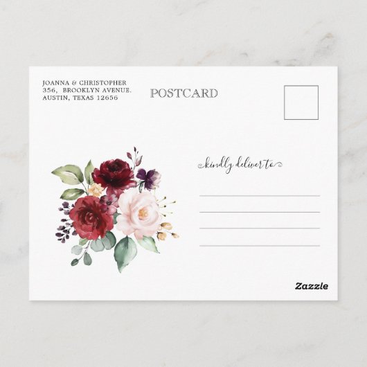Carte Postale Burgundy Blush Floral Géométrique Modifier la date (Dos)