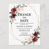 Carte Postale Burgundy Blush Floral Géométrique Modifier la date (Devant)