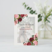 Carte Postale Burgundy Blush Pink Faded Photo Mariage Date de sa (Debout devant)