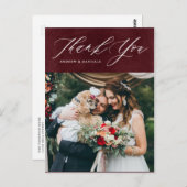 Carte Postale Burgundy Élégant Script Vertical Mariage Merci (Devant / Derrière)
