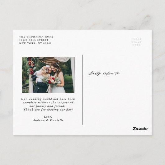 Carte Postale Burgundy Élégant Script Vertical Mariage Merci (Dos)