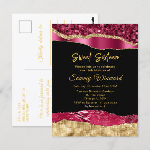 Carte Postale Burgundy et Or Glam Tears Sweet Sixteen