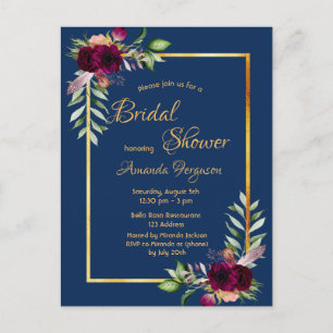 Carte Postale Burgundy flals marine bleu or boho nuptiale douche