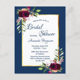 Carte Postale Burgundy flals marine bleu or boho nuptiale douche