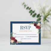 Carte Postale Burgundy Floral Gold Navy Blue Rustic Wedding RSVP (Debout devant)