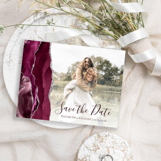 Carte Postale Burgundy Gold Agate Photo personnalisée Enregistre