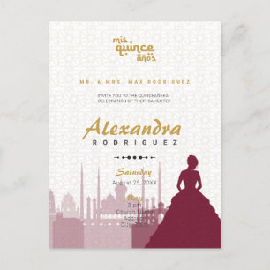 Carte postale Burgundy & Gold Arabian Quinceañera