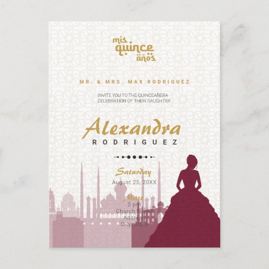 Carte postale Burgundy & Gold Arabian Quinceañera (Devant)