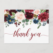 Carte Postale Burgundy Navy Blue Blush Floral Merci (Devant)