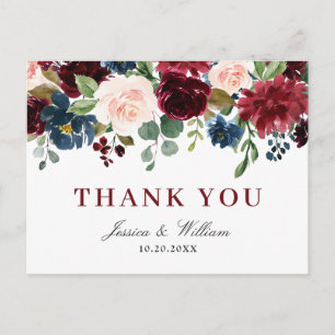 Carte Postale Burgundy Navy Blue Blush Floral Merci