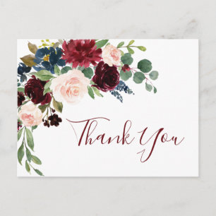 Carte Postale Burgundy Navy Blue Blush Floral Merci