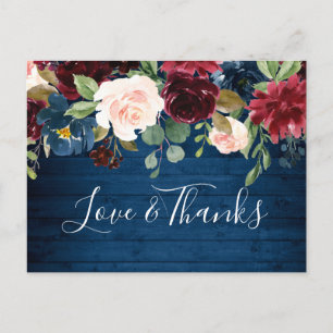 Carte Postale Burgundy Navy Blue Blush Floral Merci