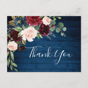 Carte Postale Burgundy Navy Blue Blush Floral Merci